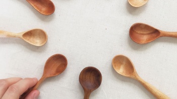 Various spoons made from timber