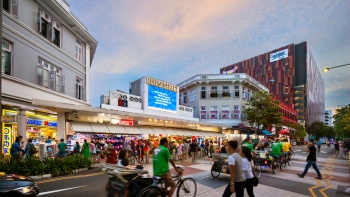 Shot of the road crossing at the entrance of Bugis Street