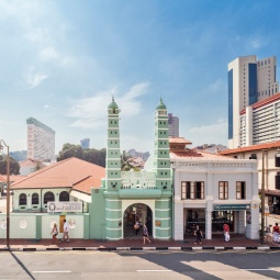 The iconic pastel green exterior of Jamae Mosque