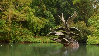 新加坡植物园天鹅雕像的广角镜头