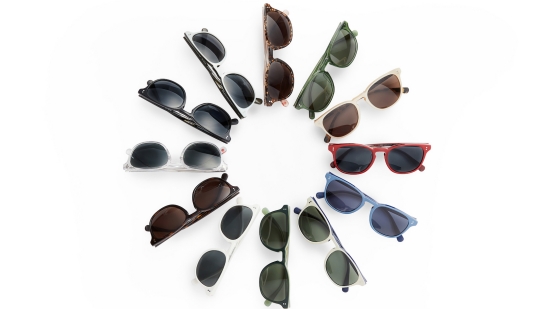 Sunglasses from Rocket Eyewear displayed in a circular manner